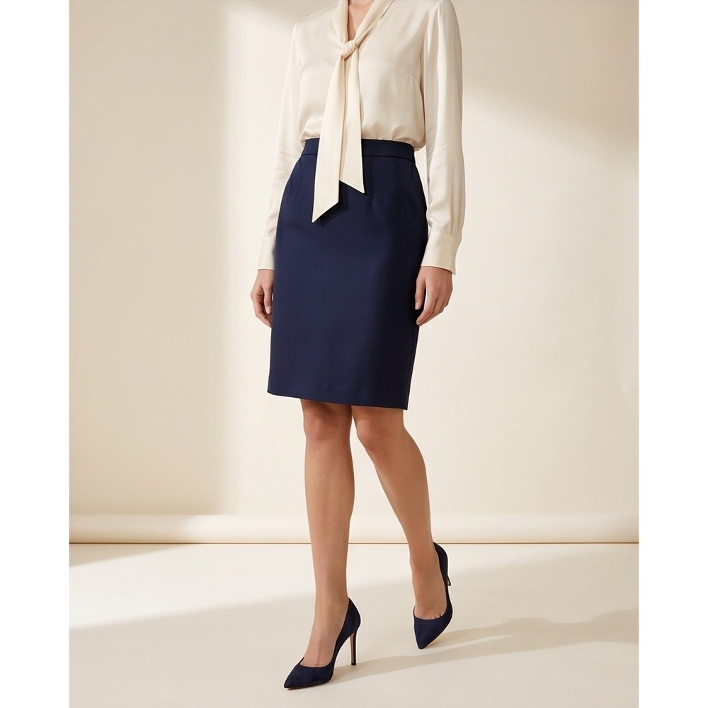 Lord & Taylor 16W Vintage 1980s‎ Navy Blue 100% Pure Wool Pencil Skirt Elegant